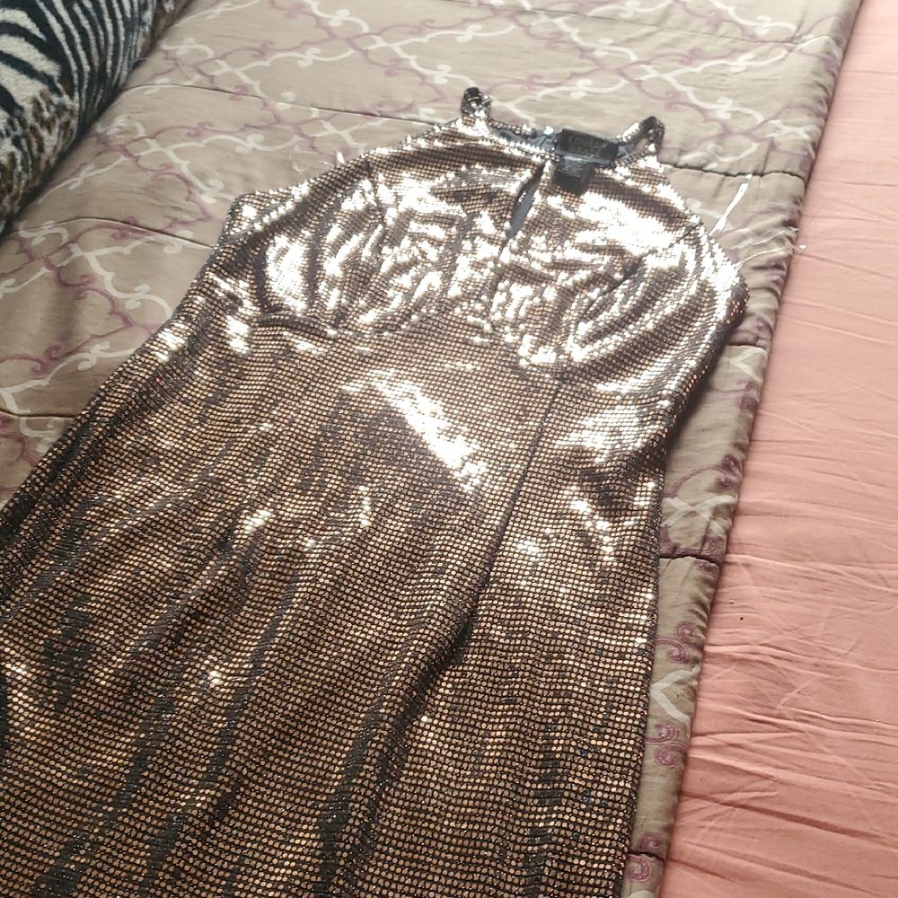 Sequin Halter Metallic Gold Bodycon Dress